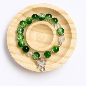 Green Beaded Bracelet with Butterfly Charm